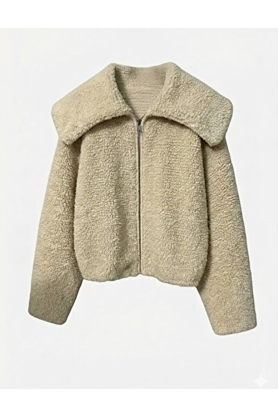Mouillé Peluş Ceket Yumuşak Kumaş Rahat Kalıp Kısa Kesim Bukle Ceket