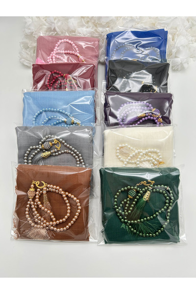 LenaToptan 10 Pieces of Flared Scarves and Prayer Beads Set, Hajj Umrah Mawli...