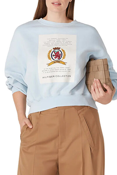 Tommy Hilfiger Womens Light Blue Crest Cotton Fleece Sweatshirt