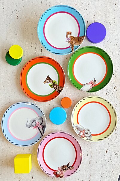 porselenden Animal Gala 6-Person 19 cm 6-Piece Premium Porcelain Cake Plate S...