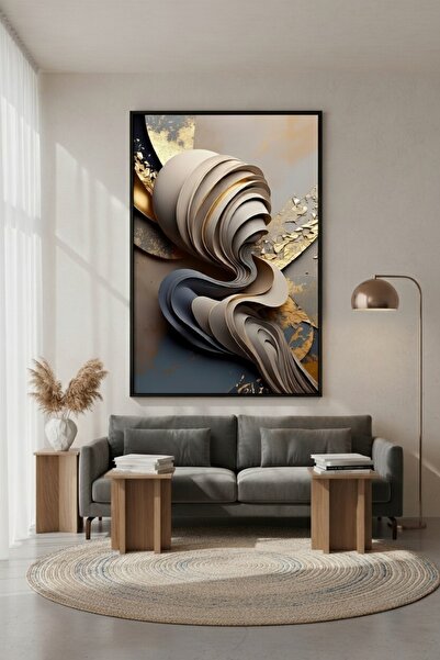 hollywest Altın Varak Detaylı Kıvrımlı Formlu Soyut Duvar Sanatı | Modern Çer...