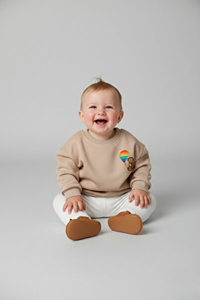 LOGO AKSESUAR Boy's Cotton Colorful Printed Oversize 3-Strand Sweatshirt