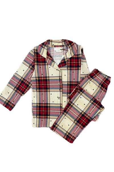 byalisdmr Unisex Children's Pajama Set Plaid Pattern Cotton Single Jersey Fabric Baby Collar Long Sleeves