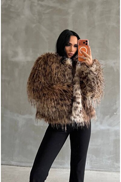 MAESTRO WOMAN Kadın Kahverengi Leopar Desen Premium Kürk