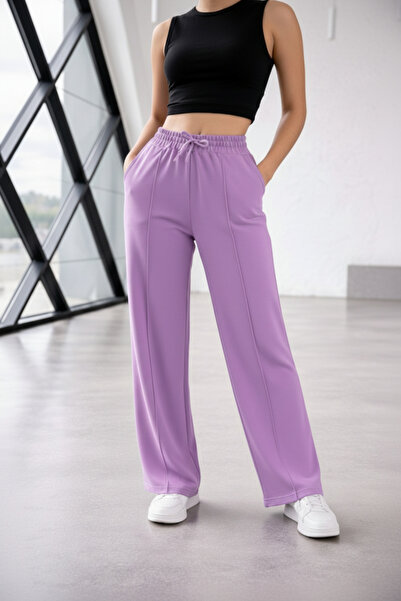 Green Hill Wide Leg piped Sweatpants with Front Seam Detail