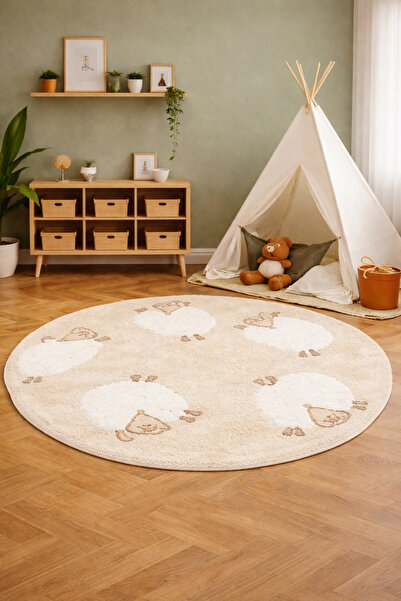 Vog Halı Bonny Desenli Bej Rengi Yıkanabilir Kaydırmaz Taban Yumuşak Yüzeyli ...