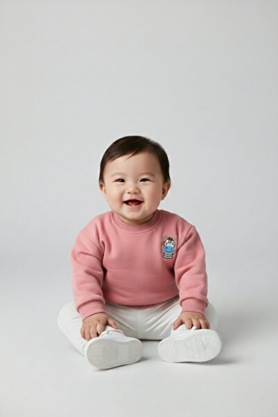 LOGO AKSESUAR سويت شيرت بناتي من القطن الملون المطبوع قصة فضفاضة 3 Thread