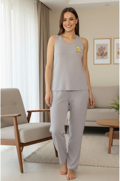 YusGos Γυναικείο σετ πιτζάμες με στάμπα Tweety και βαμβακερή λύκρα με τιράντες