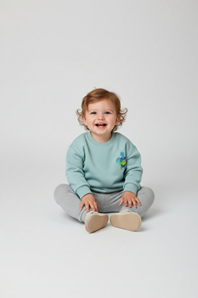 LOGO AKSESUAR Girl's Cotton Colorful Printed Oversize 3-Strand Sweatshirt