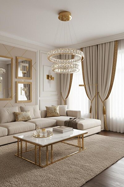 Elizim Home Lighting Kristal 2 katlı uzaktan kumandalı gold avize