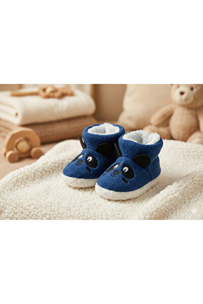 CloudStone Unisex Mavi Panda Figürlü İçi Kürklü Kaydırmaz Tabanlı Panduf Ev Botu