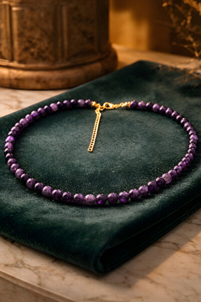 NBS Beautiful Naturel Stones Ametist Doğal Taş 6 mm Kolye AAA Kaliteli