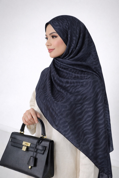 MİNELEŞARP34 شال من مينيليشارب أيروبين جاكار بلون نيلي بنمط أنيق