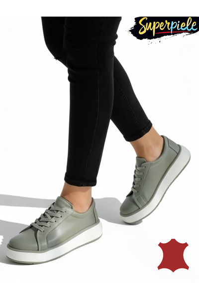 ANGEL BLUE Casual women's sneakers made of genuine leather with lace closure,...