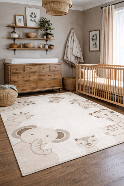 Vog Halı Picco Krem Rengi Figürlü Yıkanabilir Hav Vermeyen Toz Tutmayan Yumuş...