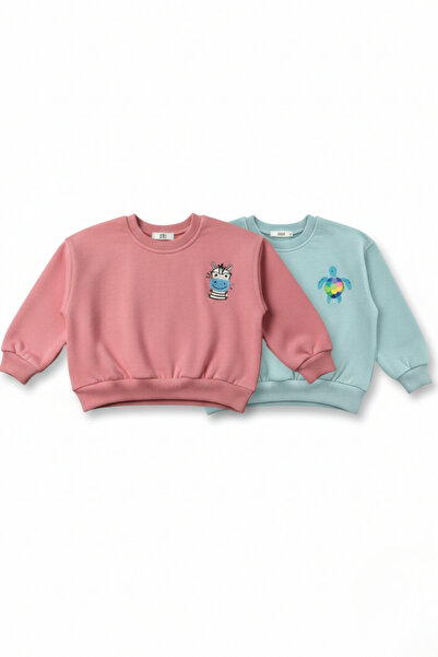 LOGO AKSESUAR Girl's Cotton Colorful Printed Oversize 2-Piece 3-Strand Sweats...