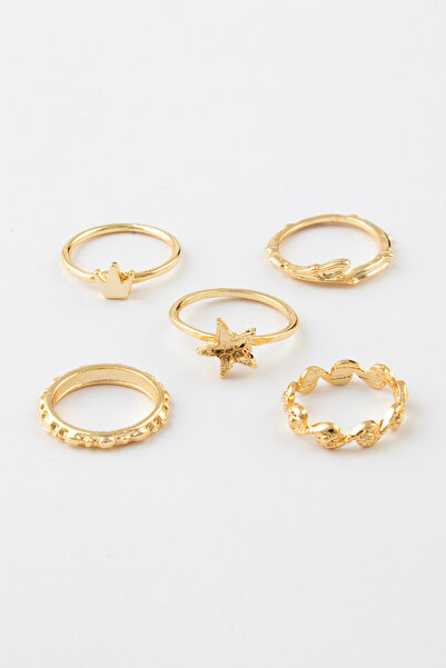 Sortie Aksesuar Dalga Burgu Yıldız ve Dal Yaprak Figürlü 5'li Kombin Yüzük Seti