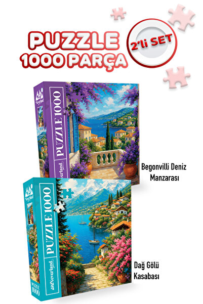 Allians 2 Adet 1000 Parça Deniz ve Dağ Gölü Manzaralı Puzzle Seti