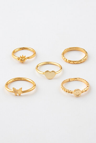 Sortie Aksesuar Kalp Kelebek ve Güneş Figürlü 5'li Kombin Yüzük Seti