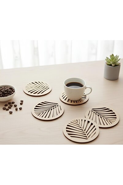 İHRA مجموعة من 4 قواعد أكواب خشبية على شكل أوراق شجر بوهيمية - إكسسوارات زاوي...