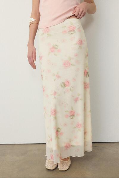 Stradivarius Printed tulle midi skirt