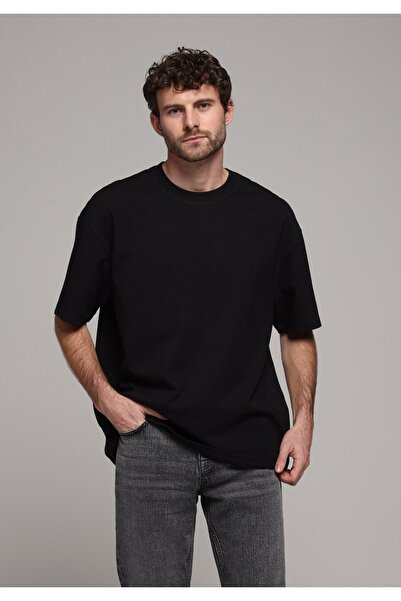 Colin's Oversize Fit Round Neck Plain Men's Black Short Sleeve T-Shirt