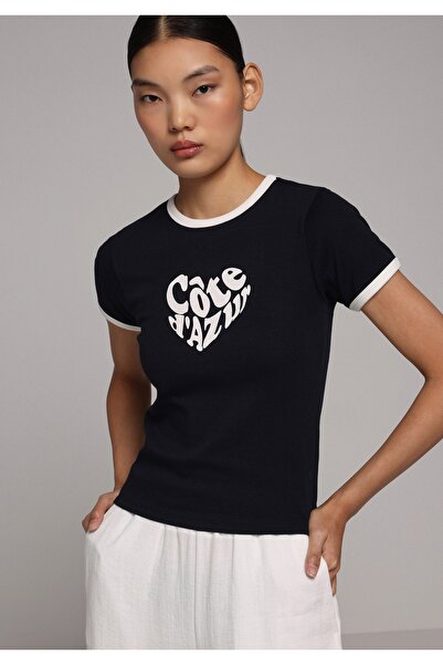 Colin's Slim Fit Round Neck Printed Women's Navy Blue Short Sleeve T-Shirt
