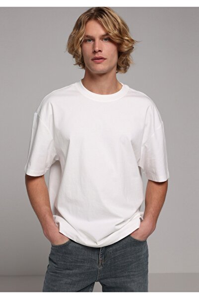 Colin's Oversize Fit Round Neck Plain Men's White Short Sleeve T-Shirt
