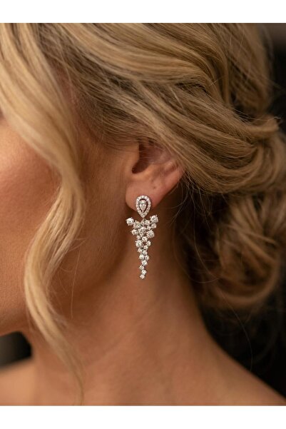 ZEY 925 Ayar Gümüş Takı- Sallantılı Zirkon Taşlı Üçgen Desenli Kadın Hediyeli...