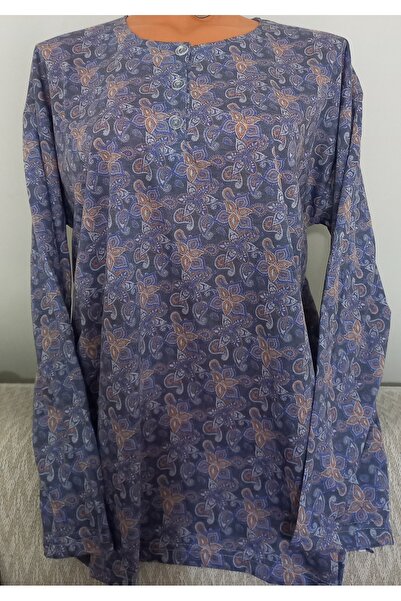 Anne بلوزة من القطن الممشط مطبوعة على شكل ورقة شجر بأكمام طويلة وياقة دائرية ...