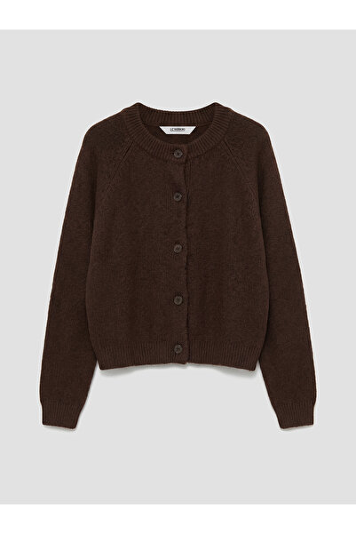 LC Waikiki LCW Kids Kahverengi Bisiklet Yaka Kız Çocuk Triko Hırka S6L668Z4