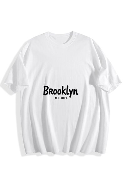 MIXSNOW تيشيرت رجالي قطني مطبوع - نص بروكلين في نيويورك