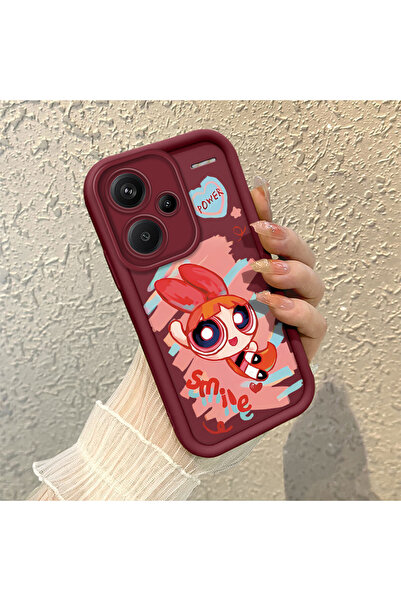 SLIMFELT Redmi Note 13 Pro Plus+ 5G Uyumlu Bordo Renkli Karakter Desenli Sili...