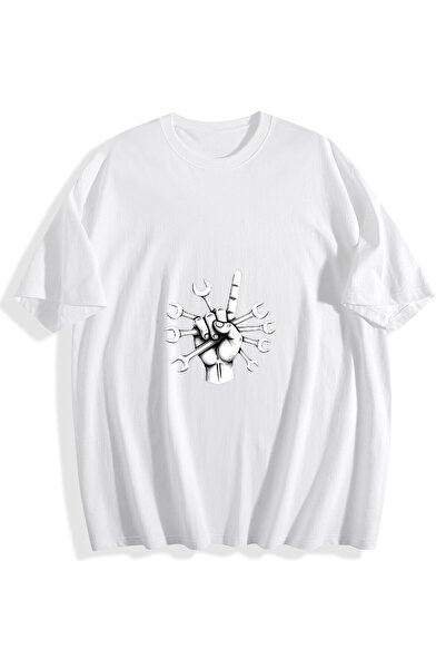 MIXSNOW تيشيرت قطني مطبوع للرجال - يد تحمل مفاتيح ربط تصنع لافتة