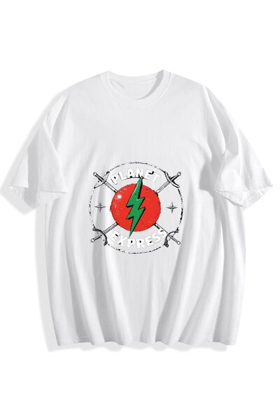 MIXSNOW تيشيرت رجالي قطني مطبوع - شعار بلانيت إكسبريس مع صاعقة خضراء