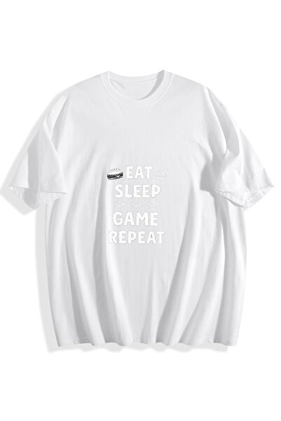 MIXSNOW تيشيرت رجالي قطني مطبوع - أكل، نوم، لعب، تكرار