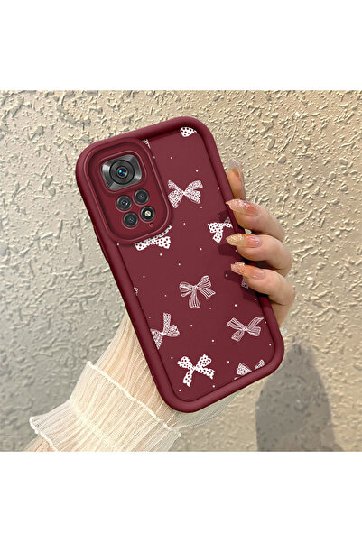 SLIMFELT Redmi Note 11S Uyumlu Trendy Kaliteli Bordo Renk Kurdele Silikon Kıl...