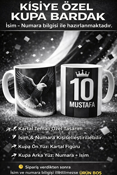 siverek reklam Kişiye Özel Beşiktaş Kartal Temalı Kupa Bardak – İsim ve Numar...