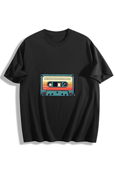 MIXSNOW Men Printed Cotton T-Shirt - A colorful audio cassette tape