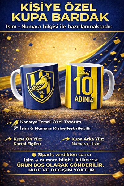 siverek reklam Kişiye Özel Kanarya Temalı Kupa Bardak – İsim ve Numara Yazılı...