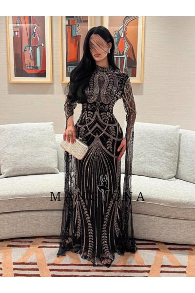 MANGONA Mocha brown off-shoulder floral lace evening dress with draping and a...