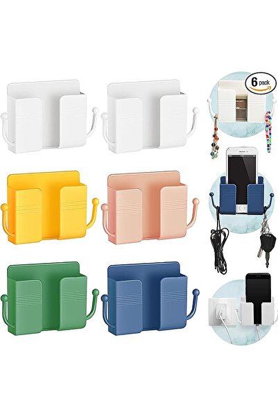 Arabest 6 Pcs Wall Mount Phone Holder Self-Adhesive Wall Beside Organizer Sto...