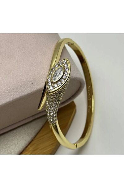 ella'nın çarşısı Steel Gold Color Zircon Stone Handcuff Bracelet. Stainless S...
