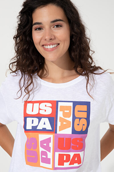 U.S. Polo Assn. Women's Blue Crew Neck Crop T-Shirt 50249005-Vr212