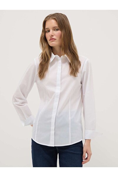 Ovs White slim fit cotton blend shirt with classic collar and buttons