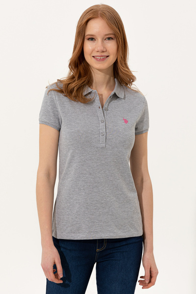 U.S. Polo Assn. Women's Gray Melange Basic Polo Collar T-Shirt 50246272-Vr086
