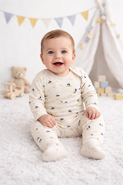 AKİ MODA KİDS طقم ملابس أطفال منقوش بنمط الويفر مع جوارب طويلة