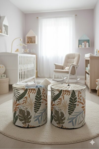 LUXWAY HOME 2'li Yaprak Desenli Ağzı Büzgülü Çok Amaçlı Oyuncak Ve Çamaşır Se...