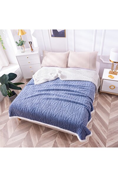 CHIRASO Microfiber Blanket with Fur, Embossed Texture, for Bed and Sofa, 200x...