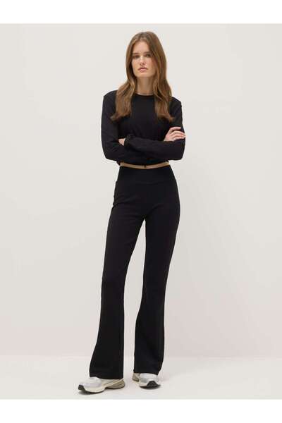 Ovs Black Flared Leggings in Stretch Cotton